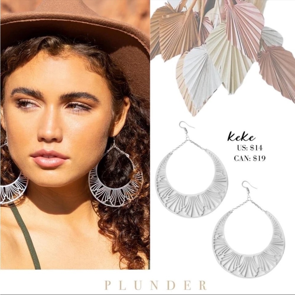 Plunder Design Fashion Jewelry Keke  4” Silver Metal Hoop Dangle Earrings NWOT